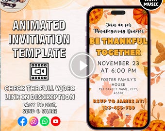 Animated Thanksgiving Dinner Invitation Template (Digital Download)