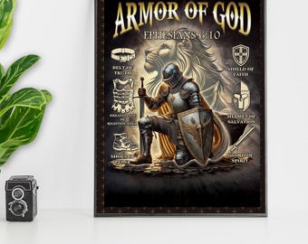 Póster de la Armadura Completa de Dios, Efesios 6:13-17, Versículo Bíblico (Descarga digital)