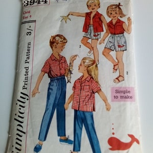 1960s Child's Shirt, Shorts & Pants - Age 4 - Simplicity 3944 - Vintage Sewing Pattern