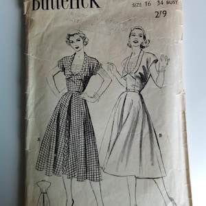 1950s Dress - 34&quot; Bust - Butterick 6077 - Vintage Sewing Pattern