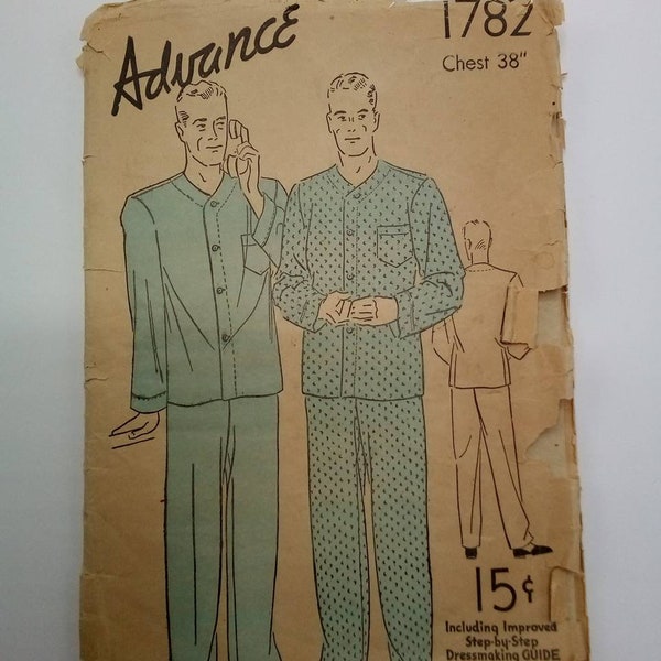 TLC - 1930s Men's Pyjamas - 38" Chest - Advance 1782 - Vintage Sewing Pattern