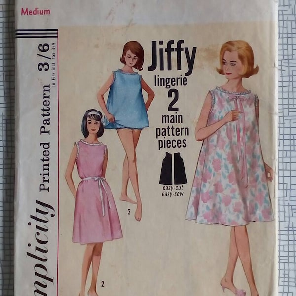 1960s Nightgown, Top & Panties - 34"-36" Bust - Simplicity 5002 - Vintage Sewing Pattern