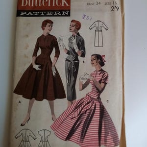 1950s Dress - 34&quot; Bust - Butterick 7510 - Vintage Sewing Pattern
