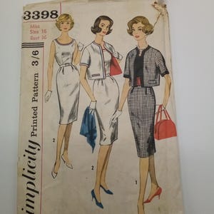 1960s Dress & Jacket - 36&quot; Bust - Simplicity 3398 - Vintage Sewing Pattern