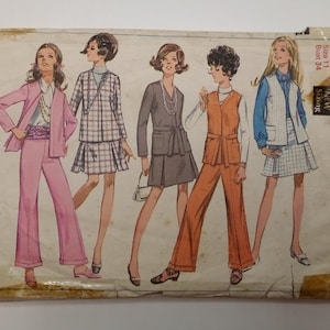 1969 Jacket, Skirt & Bell Bottom Pants - 34&quot; Bust - Simplicity 8105 - Vintage Sewing Pattern