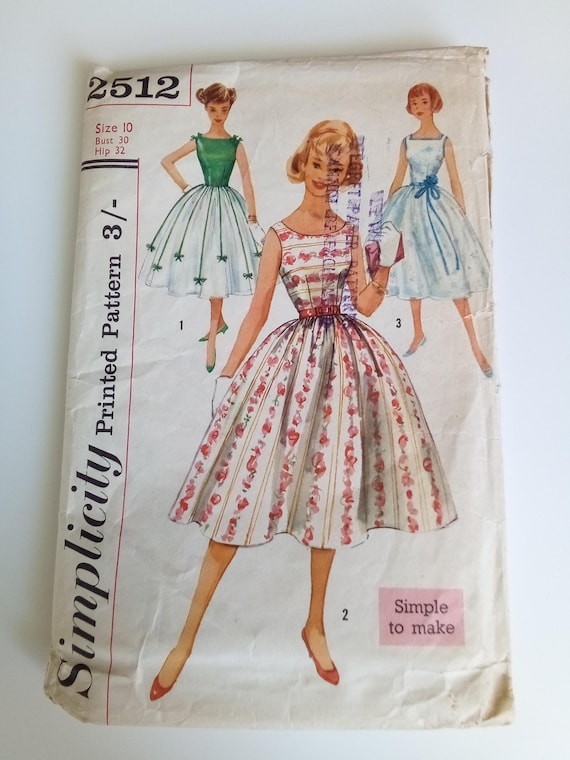 1950s Teen Dress - 30" Bust - Simplicity 2512 - Vintage Sewing Pattern - Etsy 1950s Teen Dress - 30" Bust - Simplicity 2512 - Vintage Sewing Pattern - Etsy