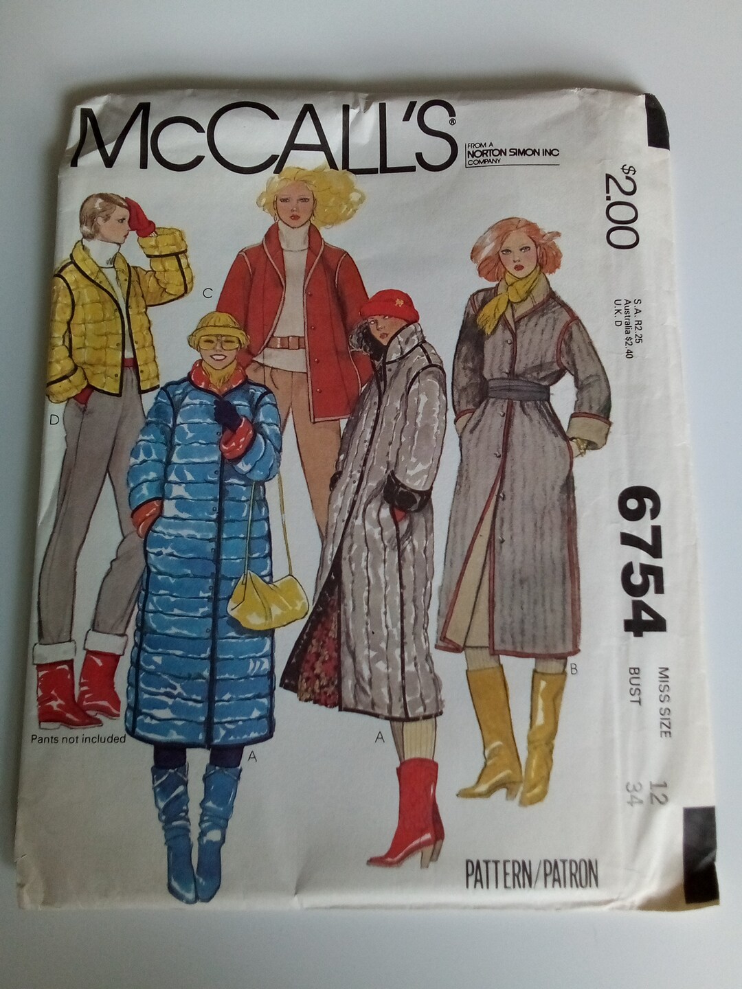 V1979 Pattern 1979 Coat 34 Bust Mccall's 6754 Vintage Sewing Pattern - Etsy