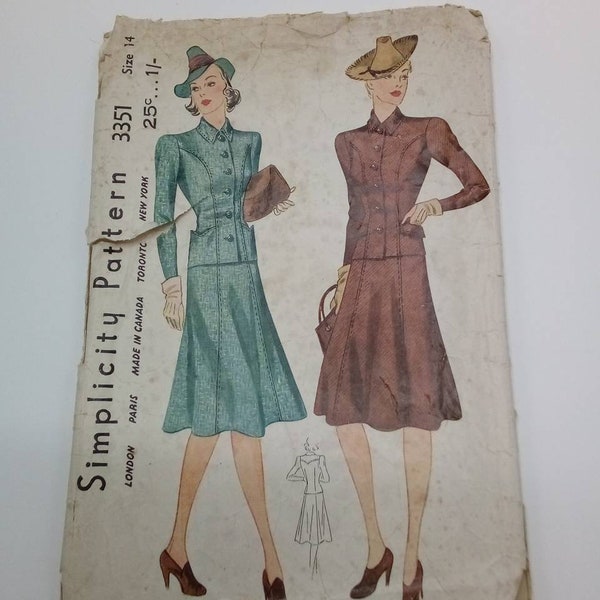 TLC - 1940s Tailored Suit - 32" Bust - Simplicity 3351 - Vintage Sewing Pattern