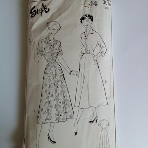 1950s Dress - 34" Bust - Style 3016 - Vintage Sewing Pattern