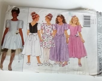 1995 Girls Dress - Age 12-14 - Butterick 3872 - Vintage Sewing Pattern