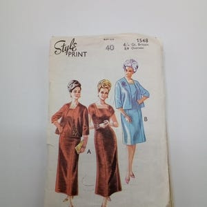 1960s Dress & Jacket - 40&quot; Bust - Style 1548 - Vintage Sewing Pattern