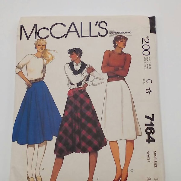 1980 Skirt - 28" Waist - McCall's 7164 - Vintage Sewing Pattern