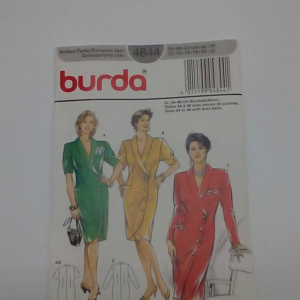 Robe des années 1980 - Multi-Size - Burda 4844 - motif couture vintage