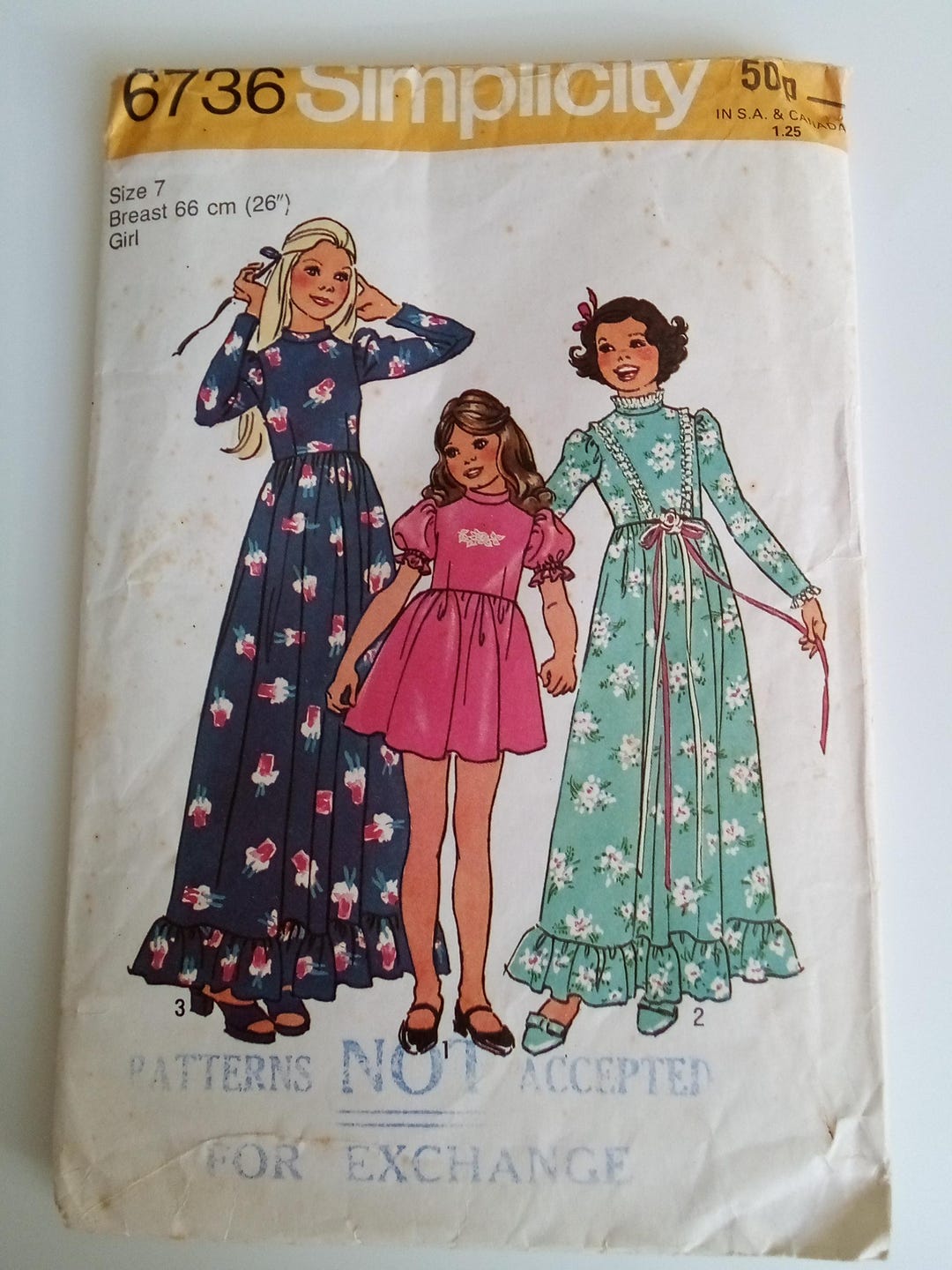 1974 Girls' Dress - Age 7 - Simplicity 6736 - Vintage Sewing