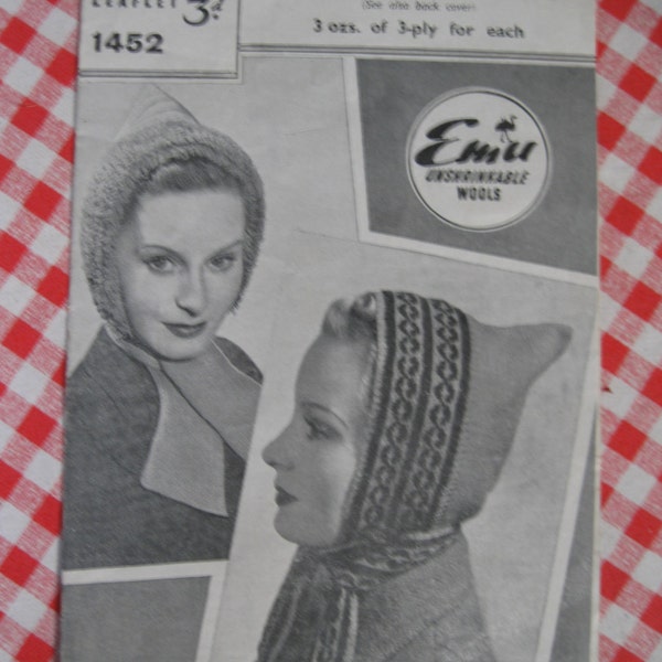 1940s Four Hoods Pixie Knitting Pattern - Vintage Wartime WW2 Home Front - PDF