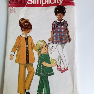 1970 Girl&#39;s Dress & Pants - Age 2 - Simplicity 8990 - Vintage Sewing Pattern
