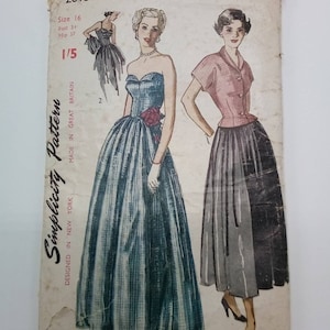 1950s Evening Dress & Jacket - 34&quot; Bust - Simplicity 2815 - Vintage Sewing Pattern