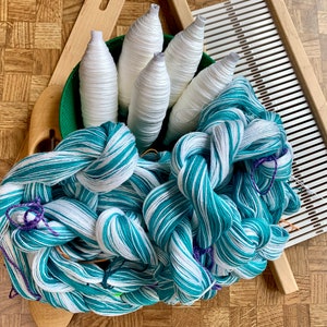 Shawl Weaving Kit. Blue and White Striped Shawl, Handmade Weaving. Personalized Gift. image 4