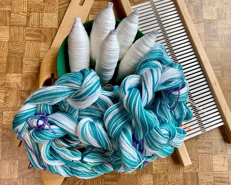 Shawl Weaving Kit. Blue and White Striped Shawl, Handmade Weaving. Personalized Gift. image 4