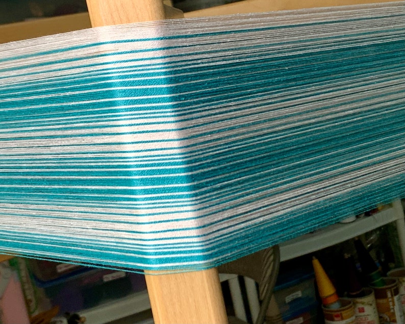 Shawl Weaving Kit. Blue and White Striped Shawl, Handmade Weaving. Personalized Gift. image 1