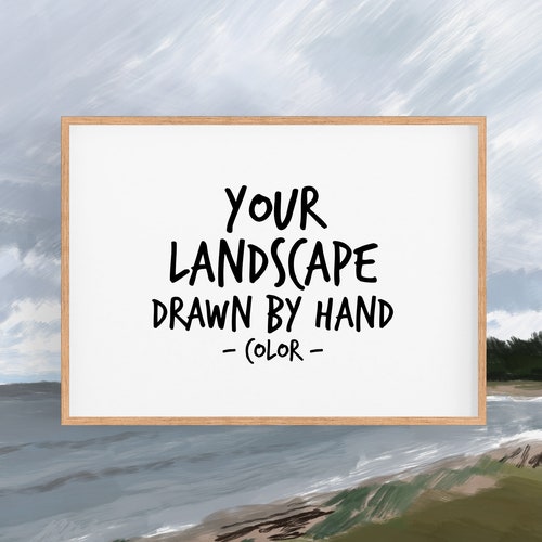 Custom Landscape Drawing Print made from your photo shops - Digital Painting - Wall Art - Home Decor - Personalize gift