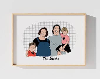 Copie numérique de portrait de famille personnalisé pour la fête des mères dessin anniversaire fête des pères cadeau à personnaliser