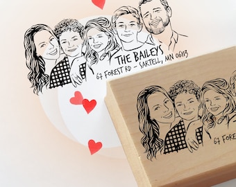 Gift for mom dad Family portrait stamp for Personalize gift return address