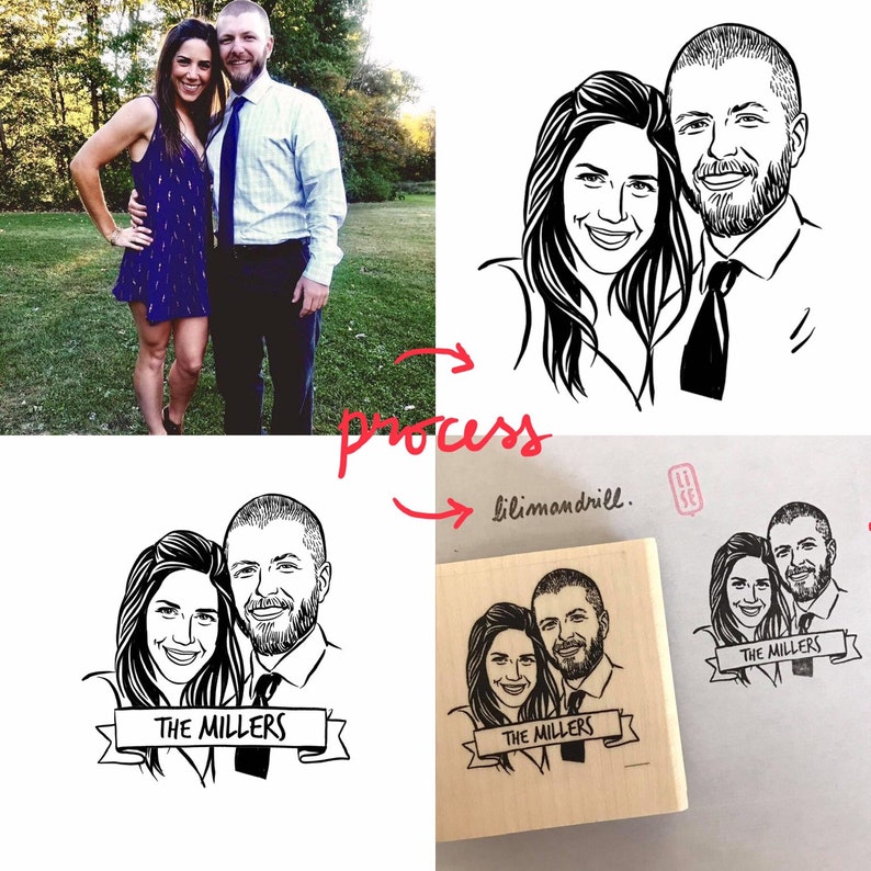 Personalize portrait stamp gift for couple bride and groom image 2