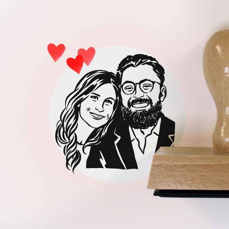 Personalize portrait stamp gift for couple bride and groom image 1