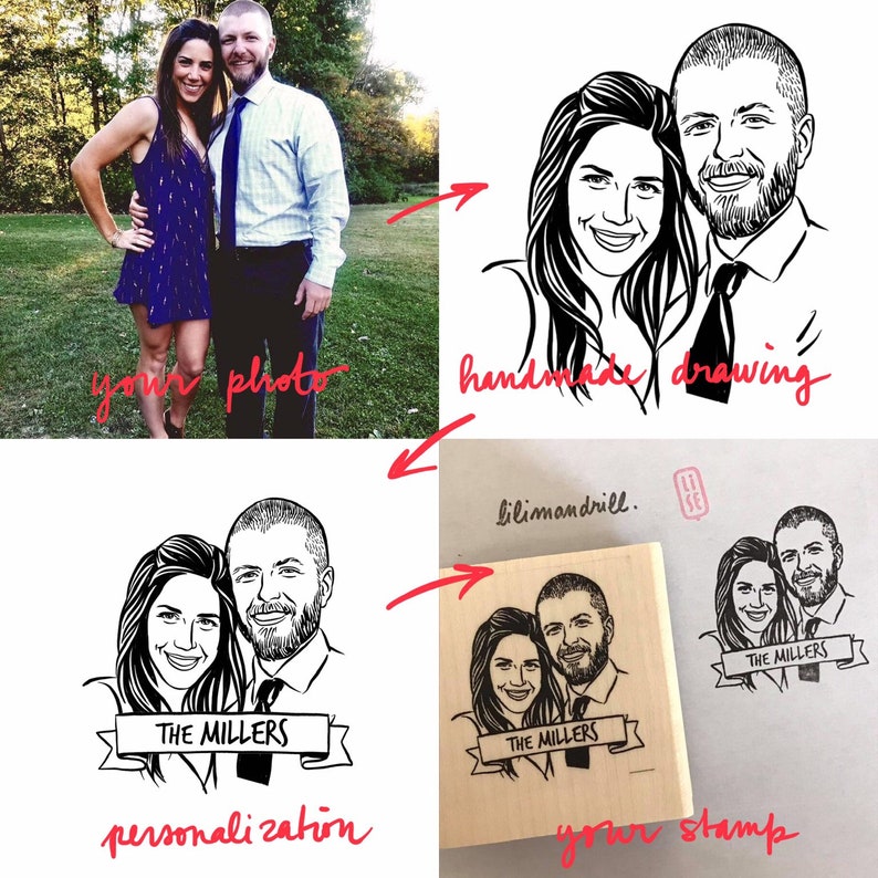 Valentines day gift Custom portrait stamp for wedding stationery Personalize gift image 2