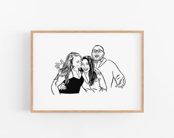 Custom couple portrait drawing print for birthday Mother Father day Personalize gift