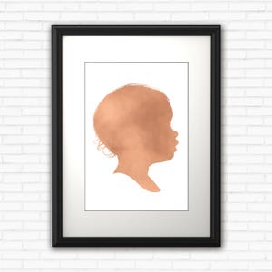 Niestandardowa sylwetka, sylwetka do druku, portret dziecięcy, portret sylwetki dziecięcej, sztuka do pokoju dziecięcego, sztuka ścienna, portret rodzinny, RoseGold