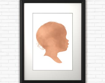 Custom Silhouette, Printable Silhouette, Childrens Portrait, Childrens Silhouette Portrait, Nursery Art, Wall Art, Family Portrait, RoseGold