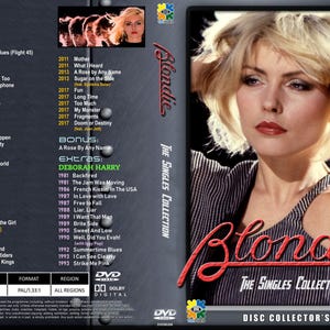 Peut inclure: DVD "The Singles Collection" de Blondie, avec Debbie Harry en couverture. La liste des singles et des titres bonus est affichée. Un coffret collector.