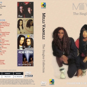 May include: Milli Vanilli's "The Singles Collection" DVD. The cover features two men, one with long dreadlocks, the other in a black cap. The DVD includes singles, bonus videos, and extras.