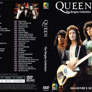 Puede incluir: DVD "The Singles Collection" de Queen. La portada presenta a los miembros de la banda y una lista de sus sencillos. La caja del DVD es negra con el logo de la banda y el título en blanco. Se muestra el set de coleccionista.