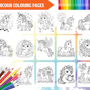 Unicorn Coloring Book Pages for Kids - Kids Coloring Pages for Girls, Fun & Educational Activity, Printable, Easy-to-Color, Instant Download