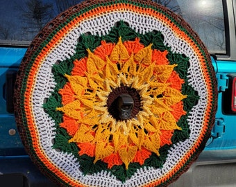 3D Sunflower Crochet Spare Tire Cover