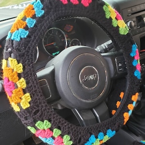 Granny Square Crochet Steering Wheel Cover
