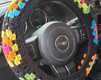 Granny Square Crochet Steering Wheel Cover