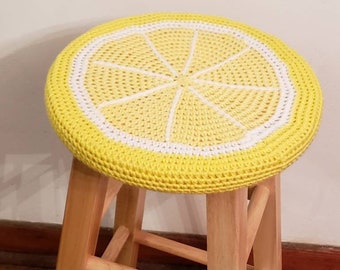 Lemon Circle Crochet Stool Cover