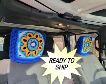 READY TO SHIP - Sunny Flower Crochet Headrest Covers 9x8x4inches