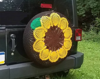 Sunflower Crochet Spare Tire Cover