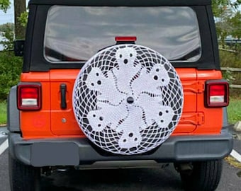 Halloween Ghost Boo Crochet Spare Tire Cover