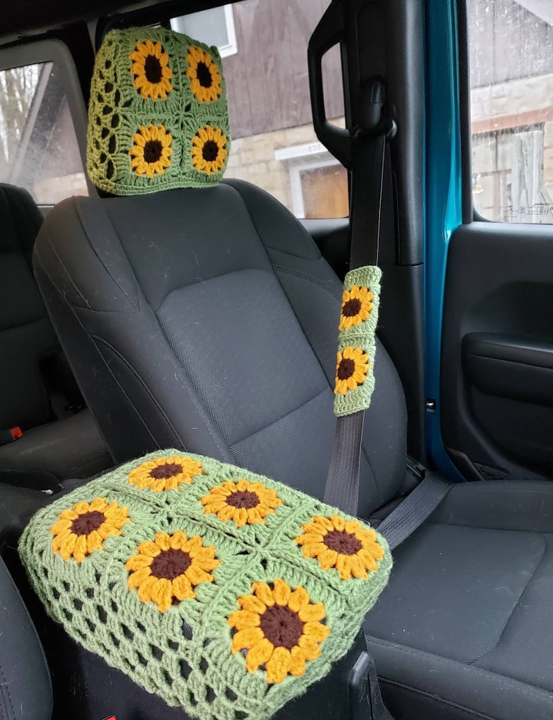 Sunflower Crochet Center Console Cover Etsy
