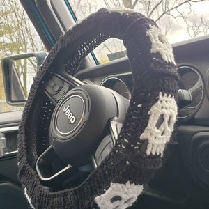 Skull Crochet Steering Wheel Cover image 1