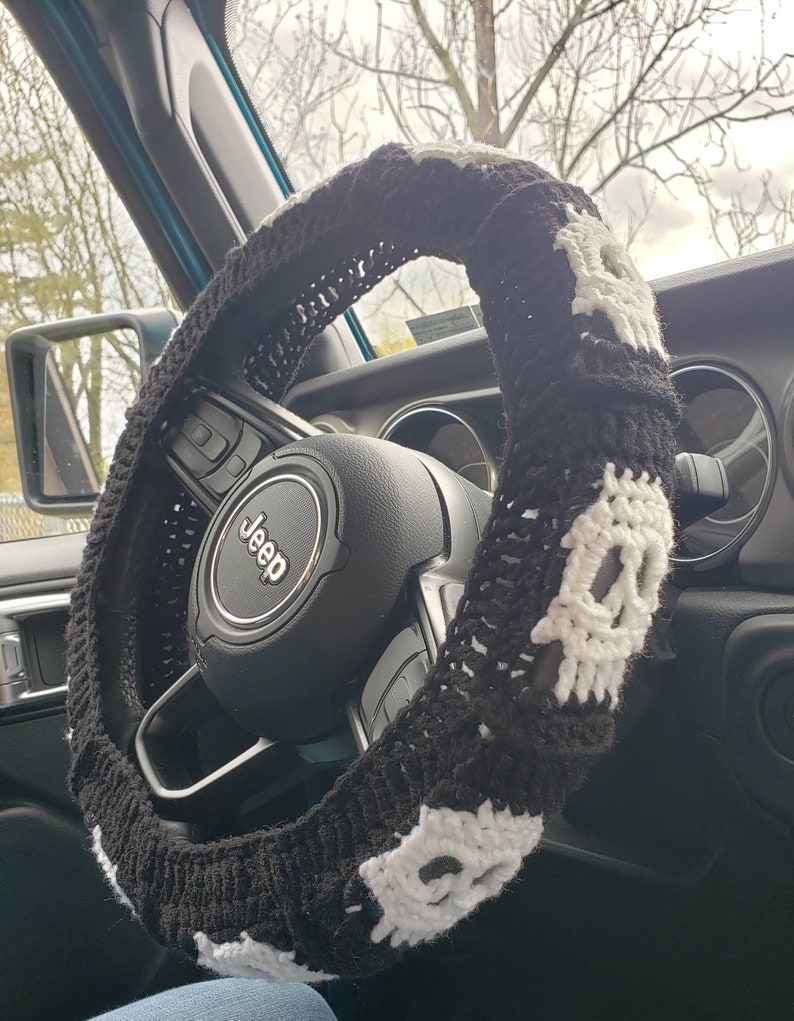 Skull Crochet Steering Wheel Cover image 1