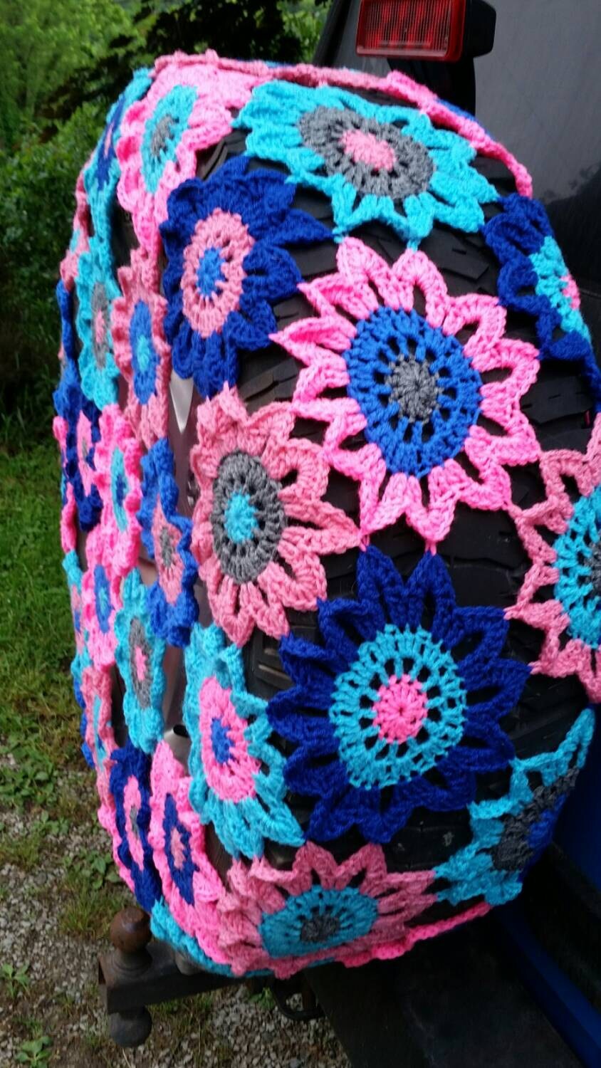 Flower Patch Crochet Spare Tire Cover Etsy