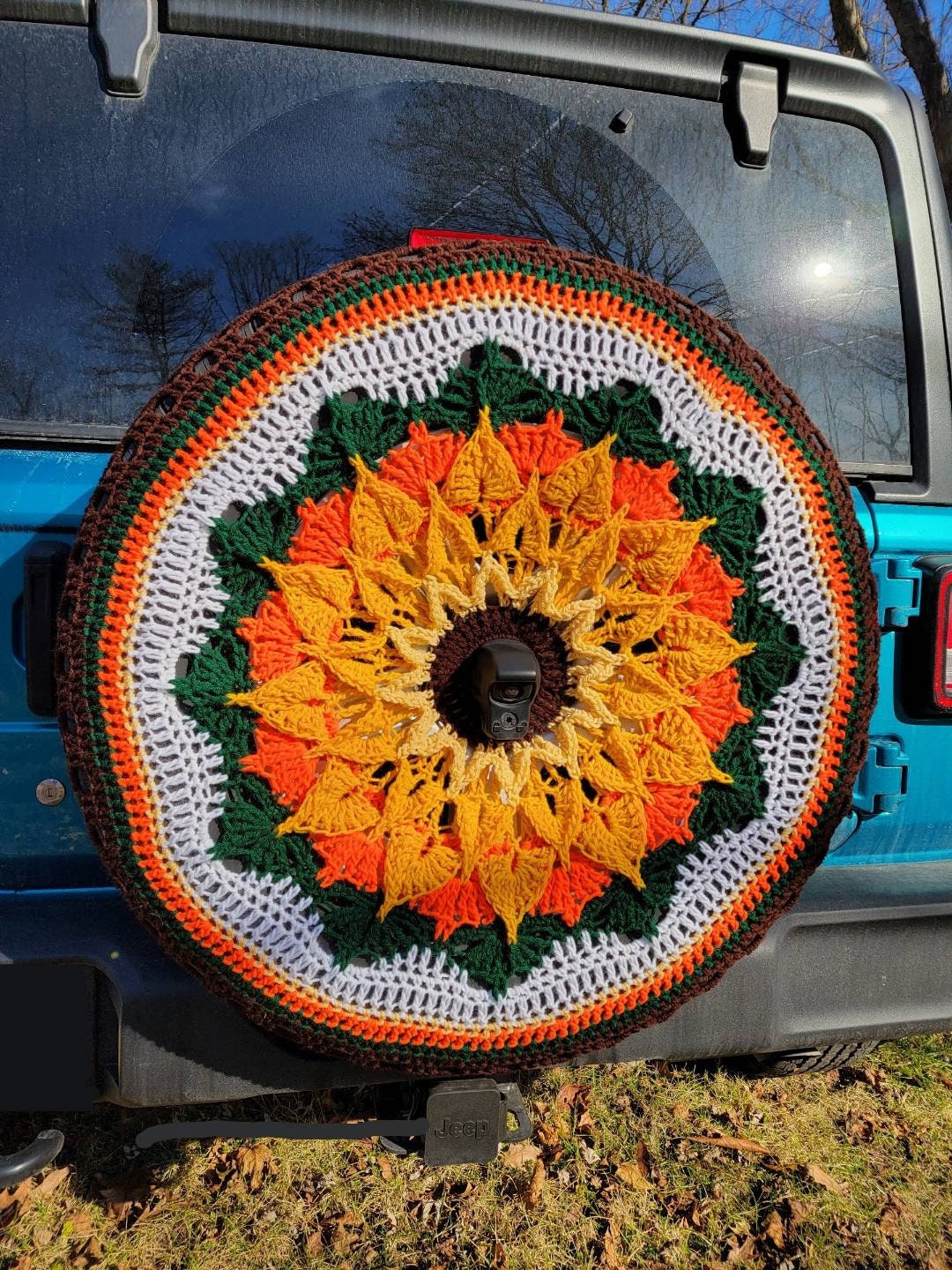 3D Sunflower Crochet Spare Tire Cover