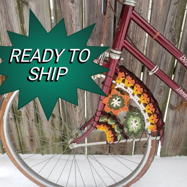 READY TO SHIP - Front Wheel - Flower Bike Skirt/Dress Guard - Bicycle Skirt/Dress Guard - Bike Spoke Guard --14in diameter,13in along fender